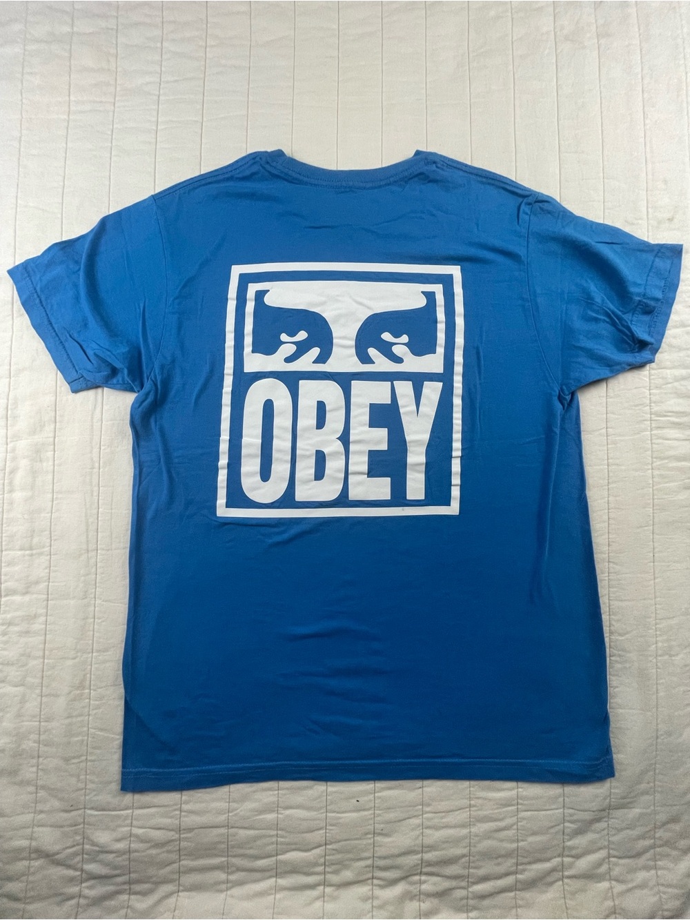 Obey Blue Tee with White Logo Graphic Medium